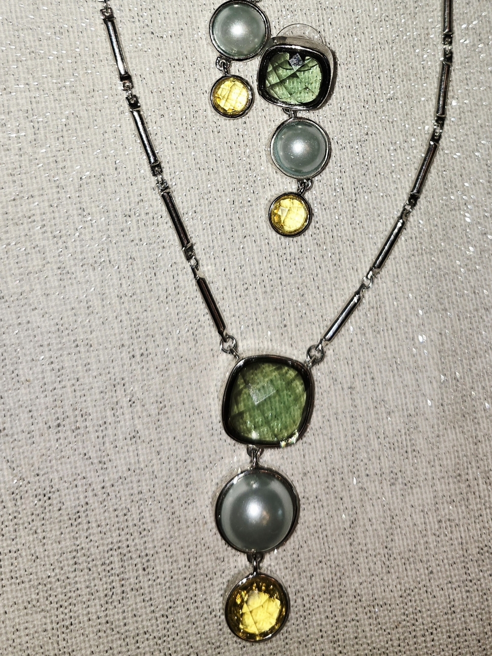 Anne Klein Jewelry Set Aqua Blue Green Yellow Necklace Earrings